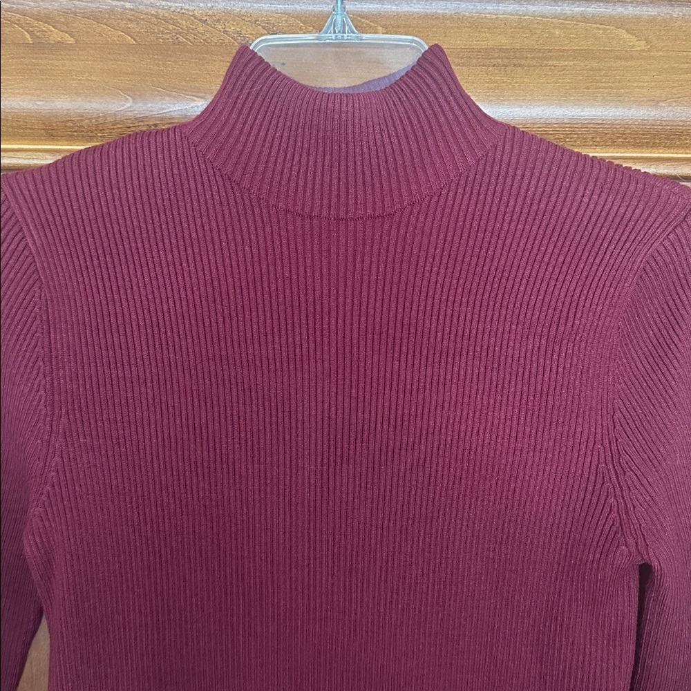 Commense Mock Neck Pleated Panel Sweater Dress Burgundy Large - Picture 3 of 5